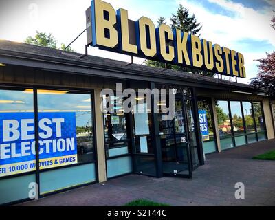 The last Blockbuster Video store in existence, in Bend, Oregon, USA. Stock Photo