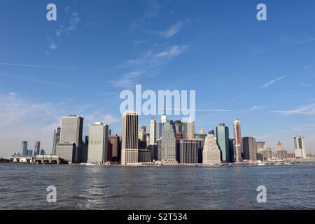 Downtown New York skyline viewed across river Hudson Stock Photo