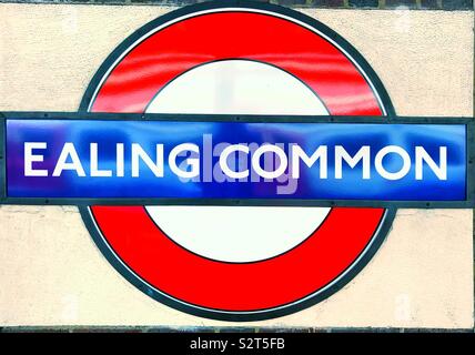 Ealing Common London Underground vintage roundel station name sign. Stock Photo