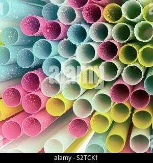 Close up image of colourful plastic drinking straws. Stock Photo