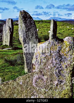 Callanish III (Cnoc Fillibhir Bheag) standing stones stone circle, Isle of Lewis, Outer Hebrides, Scotland Stock Photo