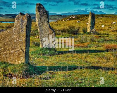 Callanish III (Cnoc Fillibhir Bheag) standing stones stone circle, Isle of Lewis, Outer Hebrides, England Stock Photo