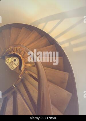 Spiral Staircase in historic 1830s Cobblestone house seen from above Stock Photo