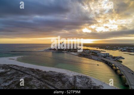 Aerial view of Orange Beach at sunset Stock Photo