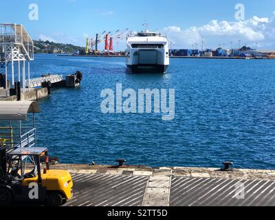 Aremiti ferry from the island of Moorea arriving at Papeete, Tahiti, French Polynesia Stock Photo