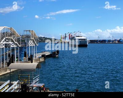 Aremiti ferry arriving from the island of Moorea at Papeete, Tahiti, French Polynesia Stock Photo