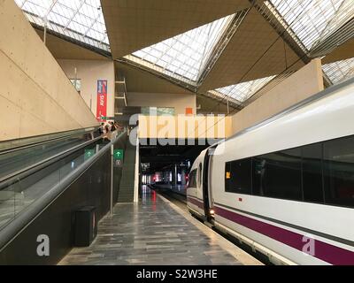 High speed train at Zaragoza-Delicias railway station. Zaragoza, Spain. Stock Photo