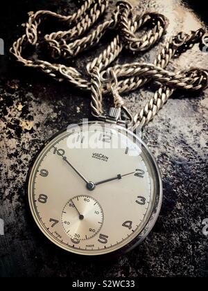 Vintage Vulcain Grand Prixpocket watch and chain Stock Photo