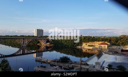 View of Mississippi River and Ford Bridge from Minnesota Veterans Home in Minneapolis Stock Photo