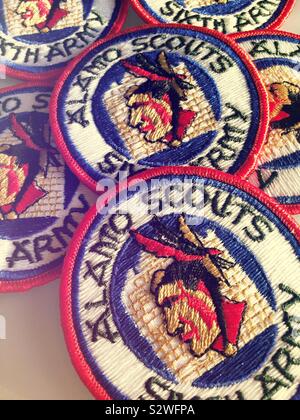 Vintage World War II Alamo scout unit shoulder patches, USA Stock Photo