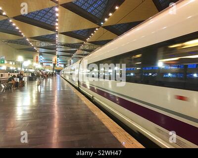 AVE high speed train at railway station. Zaragoza, Spain Stock Photo