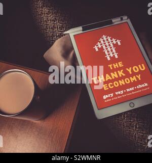 The cover of 'The Thank You Economy' by entrepreneur Gary Vaynerchuk is pictured in the Kindle app on an Apple iPad. (Photo by Carmen K. Sisson/Cloudybright) Stock Photo