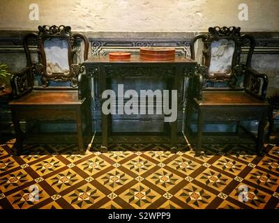 Vintage Chinese mahjong set found, and now on display in, Cheong Fatt Tze  (aka The Blue Mansion), a late 19th century Chinese mansion now restored as  a boutique hotel, George Town, Penang