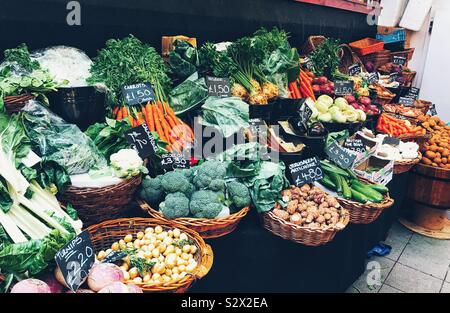 Display of Different Vegetables on A Market Stall At Borough Market - London UK Stock Photo