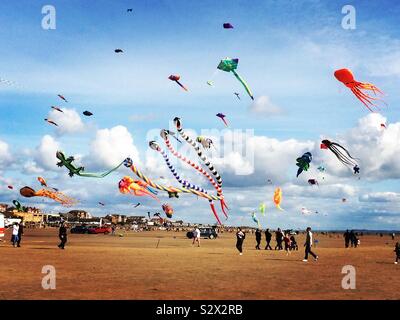 Colourful kite display at the St Anne’s International Kite Festival Stock Photo