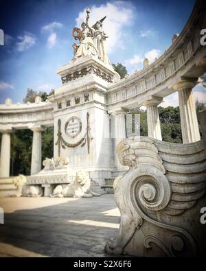 A sphinx (down right) decorates Benito Juarez monument in the Alameda square in Mexico City, Mexico. Stock Photo