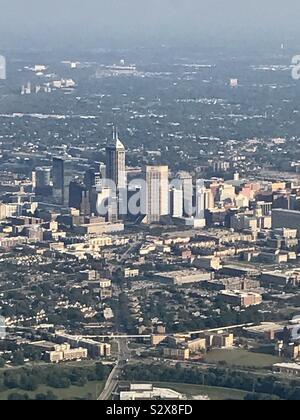 View of downtown Indianapolis Indiana from airplane Stock Photo