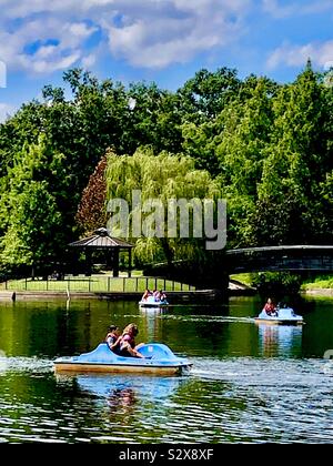 Pedal boats at Pullen Park , Raleigh, North Carolina Stock Photo