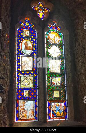 Stained Glass Window inside Church On St.Michael’s Mount- Cornwall UK Stock Photo