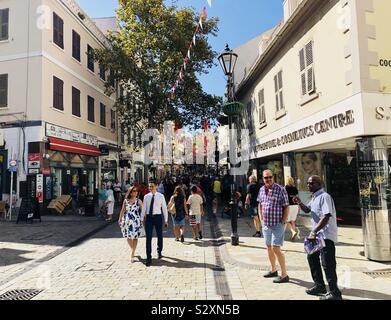 Tourists and locals on Main Street in Gibraltar Stock Photo