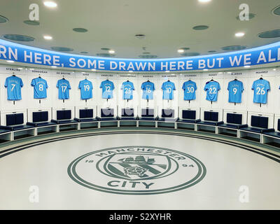 Manchester City home changing room Stock Photo