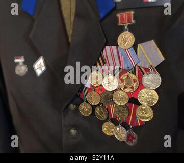 Chest full of Russian metals on a KGB officers uniform chest at the KGB ...