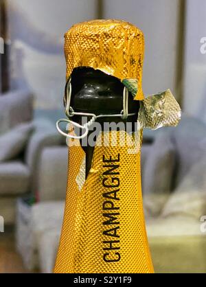 Champagne bottle being opened Stock Photo