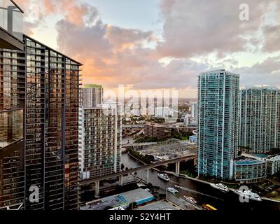 Miami city scape at sunset Stock Photo