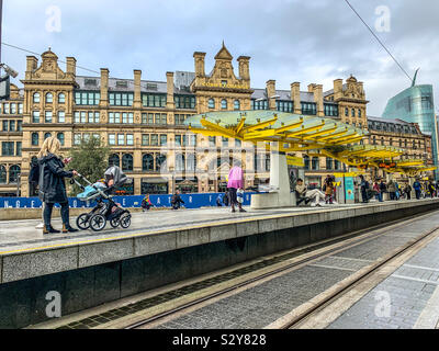 Exchange Square Tram stop in Manchester Stock Photo