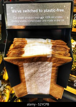 Plastic-free bags M&S supermarket Stock Photo
