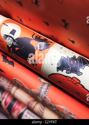 Halloween Display of Halloween themed wrapping paper, USA Stock Photo