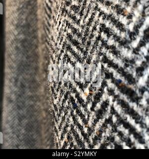 Herringbone tweed woolen fabric of jacket coat closeup Stock Photo