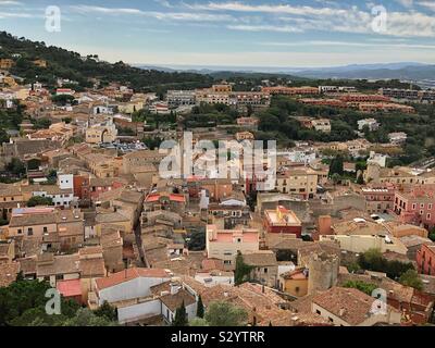 Views over the old Spanish town of Begur, Catalunya, from the castle ruins. Stock Photo