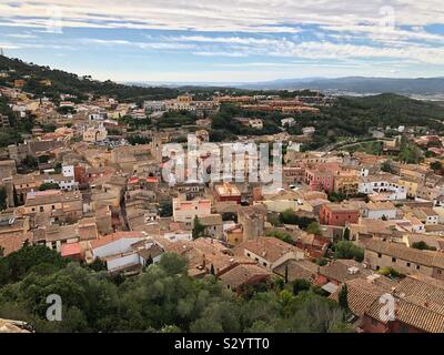 Views over the old Spanish town of Begur, Catalunya, from the castle ruins. Stock Photo