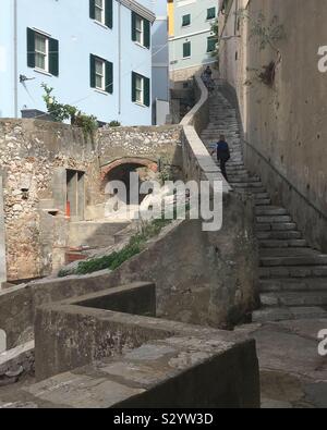Steps up to the Moorish Castle in Gibraltar old town, a labyrinthine area that’s great to explore! Stock Photo