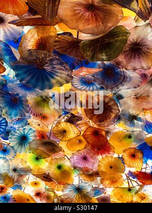 Abstract of colorful glass flower ceiling Stock Photo