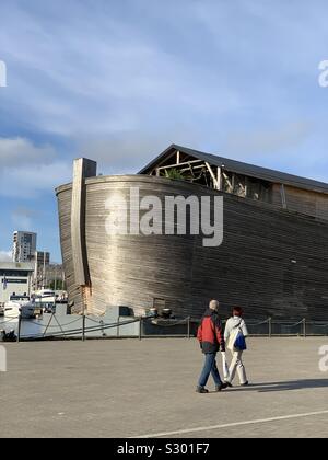 Ipswich, Suffolk, UK - 13 November 2019: Replica Noah’s Ark docked at Neptune Marina. Stock Photo