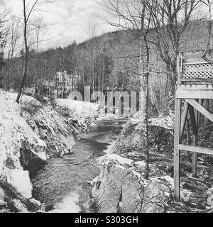 Black and white image of Freeman Brook, Warren, Vermont, United States Stock Photo