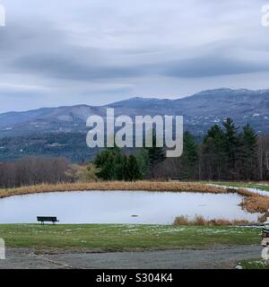 Snow-dusted landscape at the Trapp Family Lodge, Stowe, Vermont, United States Stock Photo