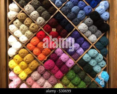 Balls of wool in a shop display Stock Photo