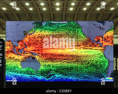 NASA Ocean temperature map, satellite image, conference hall. Baltimore, Maryland, USA 2013. Climate change. Stock Photo