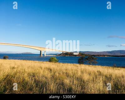 Kyleakin Lighthouse On Eilean Ban , Under the Bridge onto Skye from Kyle of Lochalsh Stock Photo