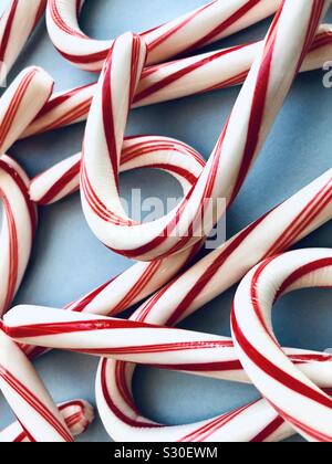 Candy canes on a blue background Stock Photo