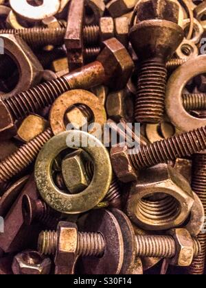 Nuts, bolts and screws for industrial steel Stock Photo