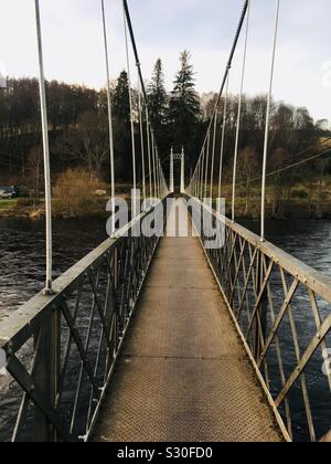 Suspension Footbridge Over the River Spey at Aberlour, Scotland Stock Photo