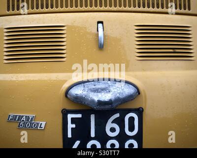 Old Fiat 500 rear back with an Italian plate Stock Photo