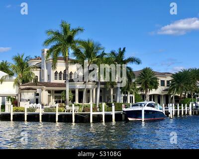 Upscale home along the Florida Intracoastal waterway near Delray Beach and Boca Raton. Stock Photo