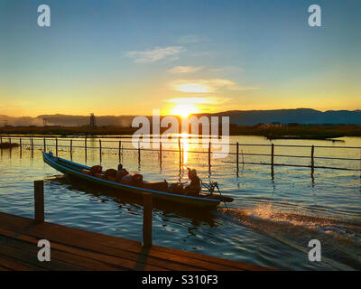 The Inle lake in Shan State Myanmar at sunset Stock Photo
