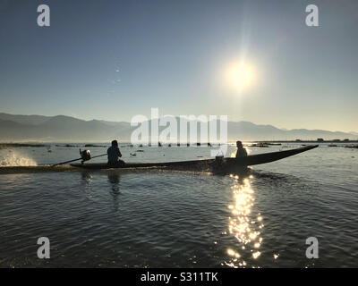 The Inle lake, Shan state, Myanmar, at sunset Stock Photo