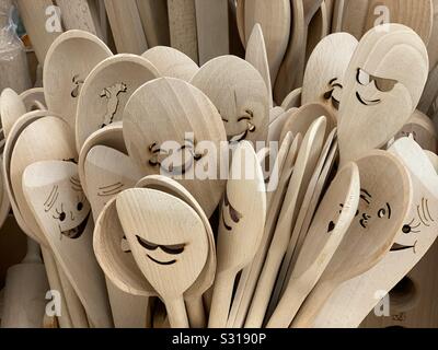 Funny wooden spoons Stock Photo